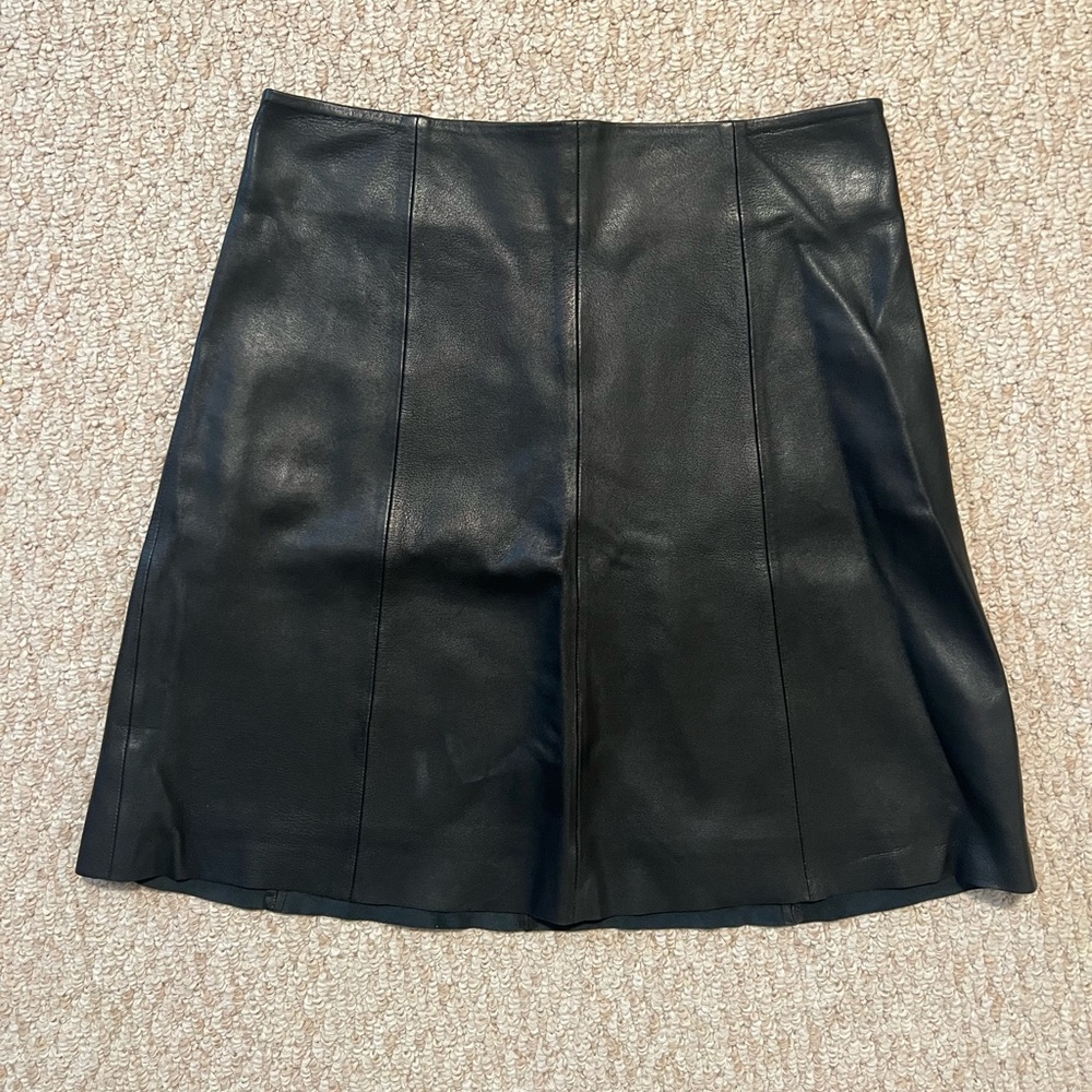 Massimo Dutton Black Leather A-Line Mini Skirt